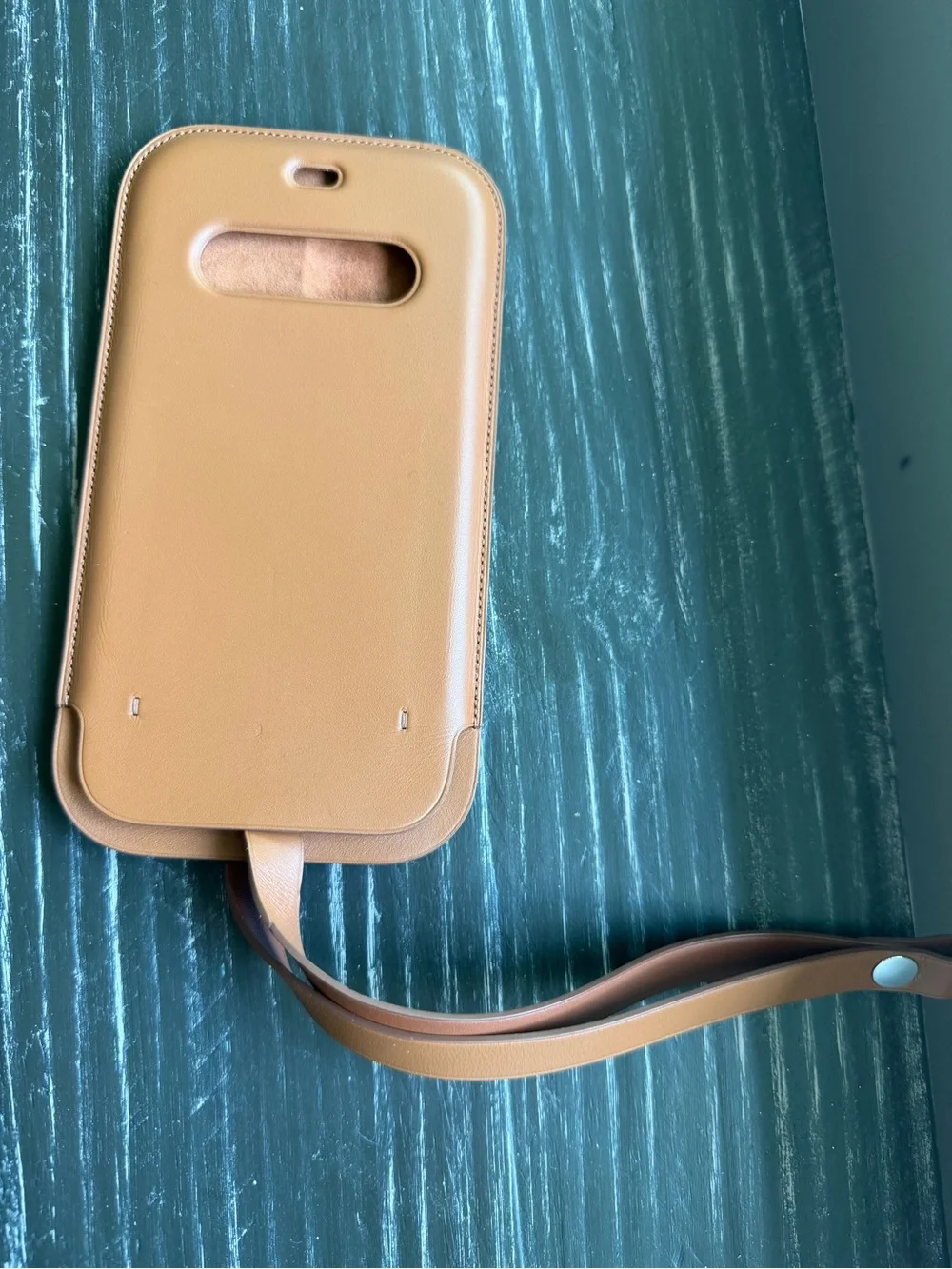 Apple Leather Phone Sleeve with MagSafe- Detachable Wrist Strap - Saddle Brown